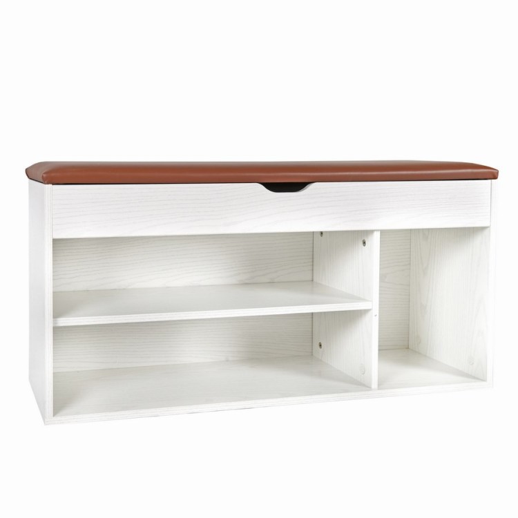 Scarpiera panca ingresso con cuscino 104x49 cm rovere sbiancato