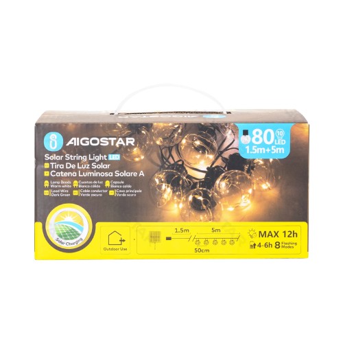 Catena luminosa solare  con filo in rame, luce calda, 5 mt