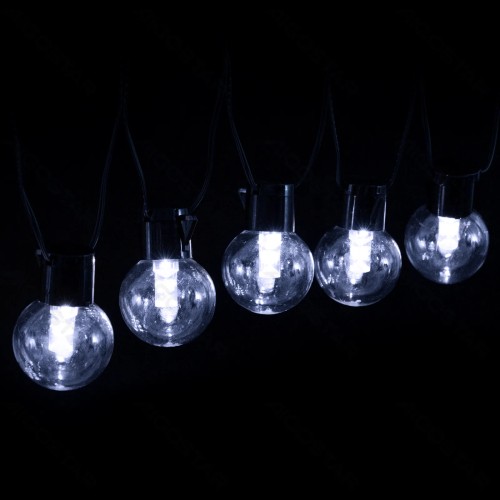Catena luminosa solare  con luci tonde bianche, luce fredda, 10mt