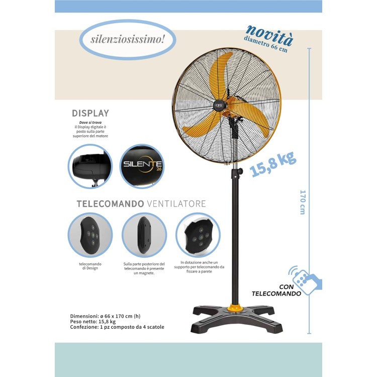 CFG SILENTE 26 EV117 VENTILATORE A PIANTANA CON MOTORE DC CORRENTE CONTINUA DIAMETRO 60CM 70 db 110 W SILENZIOSO