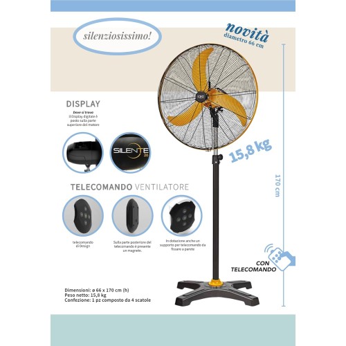 CFG SILENTE 26 EV117 VENTILATORE A PIANTANA CON MOTORE DC CORRENTE CONTINUA DIAMETRO 60CM 70 db 110 W SILENZIOSO