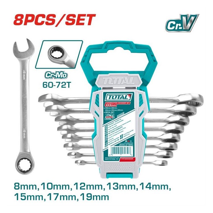 Set 8 Chiavi a Cricchetto 8-19 mm TOTAL | Utensili Meccanica