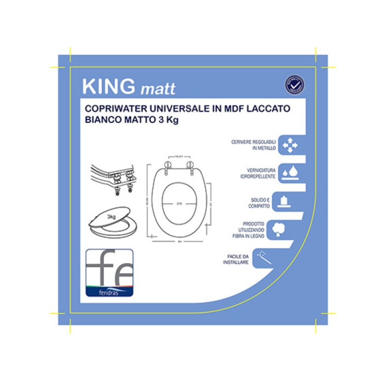 Copriwater Universale MDF Bianco Opaco King | Sedile WC Matte