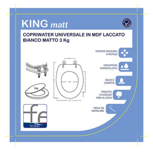 Copriwater Universale MDF Bianco Opaco King | Sedile WC Matte