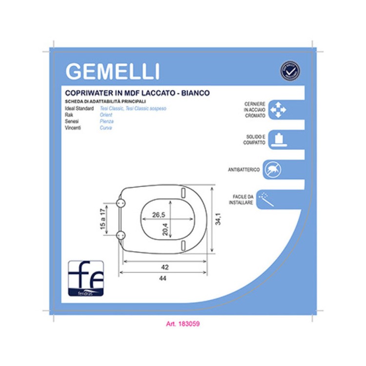 Copriwater in mdf laccato bianco Gemelli