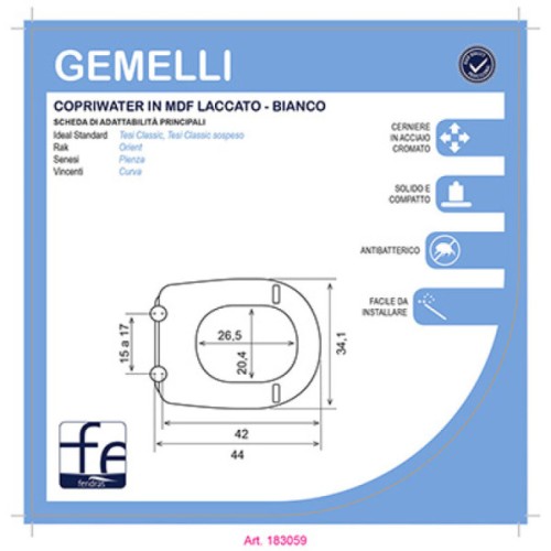 Copriwater in mdf laccato bianco Gemelli